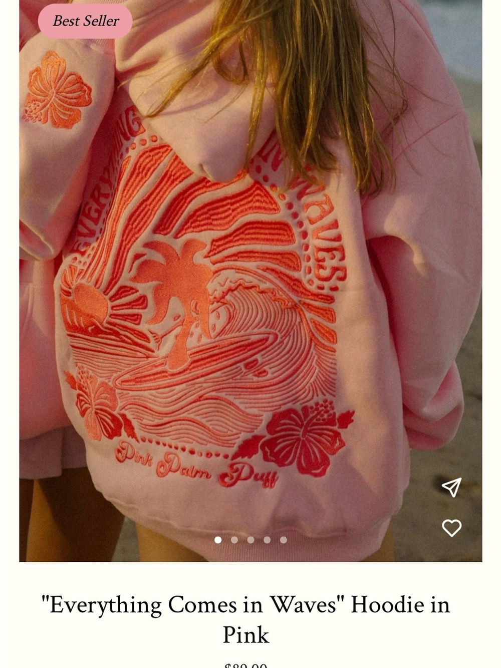 Pink Palm Puff "Everything Comes in Waves" Hoodie in pink